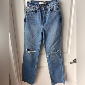 Grlfrnd Sara High-Rise Distressed Straight Leg Jeans